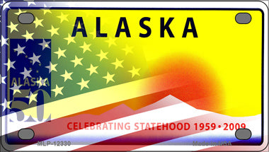 Alaska with American Flag Novelty Mini Metal License Plate Tag