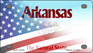 Arkansas with American Flag Novelty Mini Metal License Plate Tag