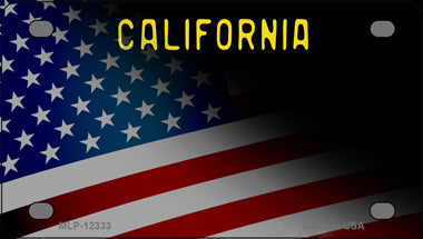 California with American Flag Novelty Mini Metal License Plate Tag