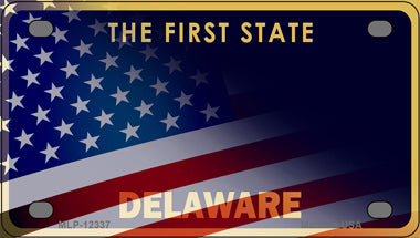 Delaware with American Flag Novelty Mini Metal License Plate Tag