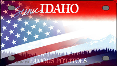 Idaho with American Flag Novelty Mini Metal License Plate Tag