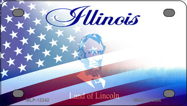 Illinois with American Flag Novelty Mini Metal License Plate Tag