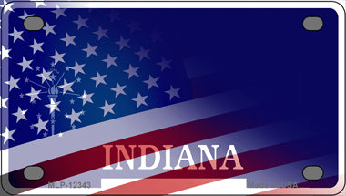 Indiana with American Flag Novelty Mini Metal License Plate Tag