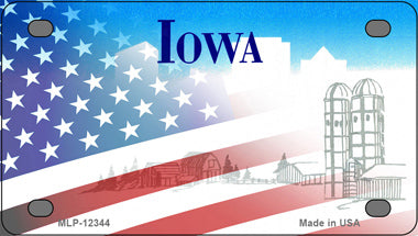 Iowa with American Flag Novelty Mini Metal License Plate Tag