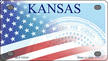 Kansas with American Flag Novelty Mini Metal License Plate Tag