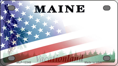 Maine with American Flag Novelty Mini Metal License Plate Tag