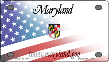 Maryland with American Flag Novelty Mini Metal License Plate Tag