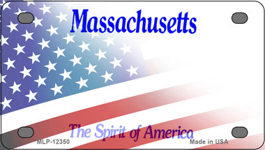 Massachusetts with American Flag Novelty Mini Metal License Plate Tag