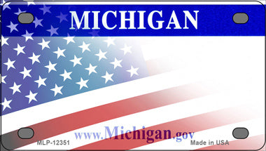 Michigan with American Flag Novelty Mini Metal License Plate Tag