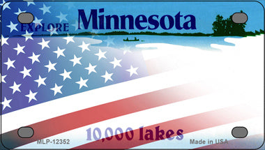 Minnesota with American Flag Novelty Mini Metal License Plate Tag