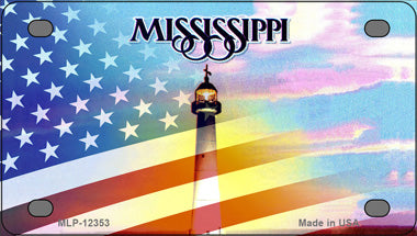 Mississippi with American Flag Novelty Mini Metal License Plate Tag