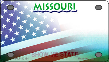 Missouri with American Flag Novelty Mini Metal License Plate Tag