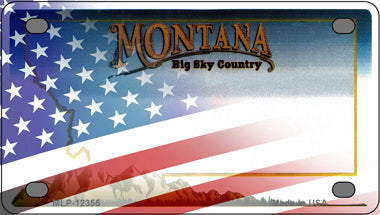 Montana with American Flag Novelty Mini Metal License Plate Tag