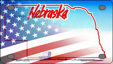 Nebraska with American Flag Novelty Mini Metal License Plate Tag