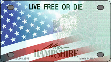 New Hampshire with American Flag Novelty Mini Metal License Plate Tag