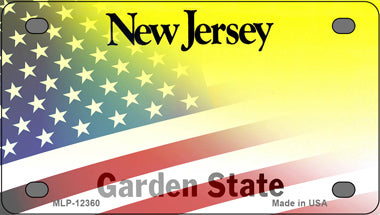 New Jersey with American Flag Novelty Mini Metal License Plate Tag