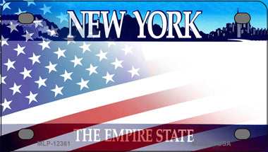 New York with American Flag Novelty Mini Metal License Plate Tag