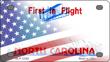 North Carolina with American Flag Novelty Mini Metal License Plate Tag