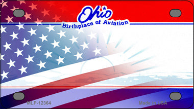 Ohio with American Flag Novelty Mini Metal License Plate Tag