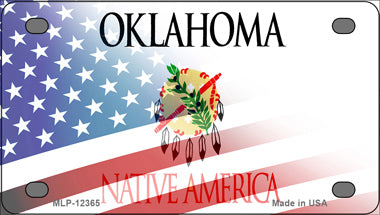 Oklahoma with American Flag Novelty Mini Metal License Plate Tag