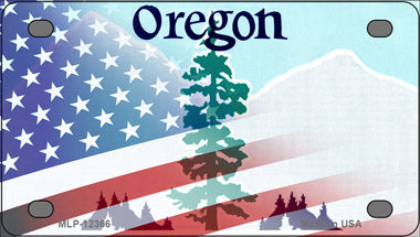 Oregon with American Flag Novelty Mini Metal License Plate Tag