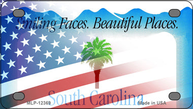 South Carolina with American Flag Novelty Mini Metal License Plate Tag