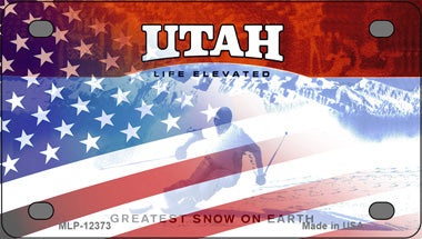 Utah with American Flag Novelty Mini Metal License Plate Tag