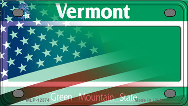 Vermont with American Flag Novelty Mini Metal License Plate Tag