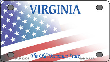 Virginia with American Flag Novelty Mini Metal License Plate Tag
