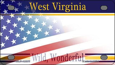 West Virginia with American Flag Novelty Mini Metal License Plate Tag