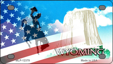 Wyoming with American Flag Novelty Mini Metal License Plate Tag