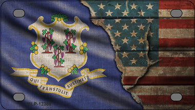 Connecticut/American Flag Novelty Mini Metal License Plate Tag