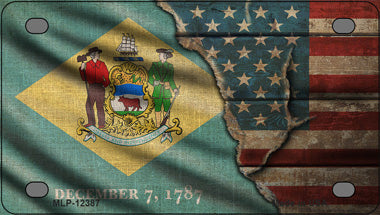 Delaware/American Flag Novelty Mini Metal License Plate Tag
