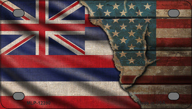 Hawaii/American Flag Novelty Mini Metal License Plate Tag