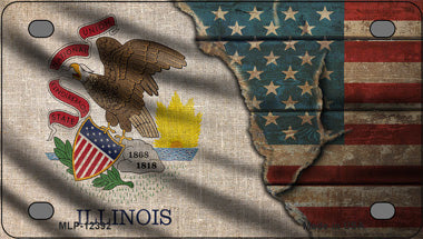 Illinois/American Flag Novelty Mini Metal License Plate Tag