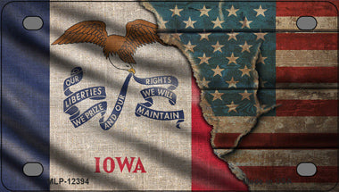Iowa/American Flag Novelty Mini Metal License Plate Tag