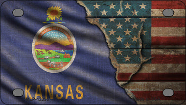 Kansas/American Flag Novelty Mini Metal License Plate Tag