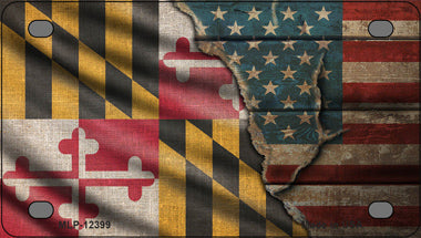 Maryland/American Flag Novelty Mini Metal License Plate Tag