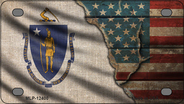 Massachusetts/American Flag Novelty Mini Metal License Plate Tag