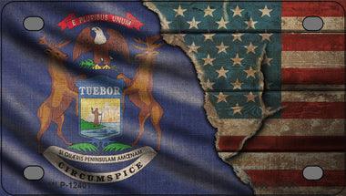Michigan/American Flag Novelty Mini Metal License Plate Tag