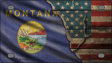 Montana/American Flag Novelty Mini Metal License Plate Tag