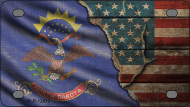 North Dakota/American Flag Novelty Mini Metal License Plate Tag