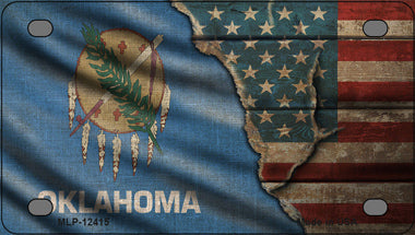 Oklahoma/American Flag Novelty Mini Metal License Plate Tag