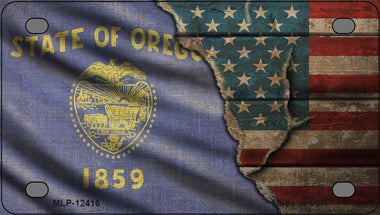 Oregon/American Flag Novelty Mini Metal License Plate Tag