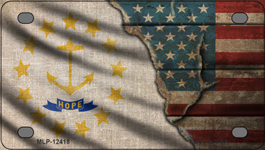 Rhode Island/American Flag Novelty Mini Metal License Plate Tag