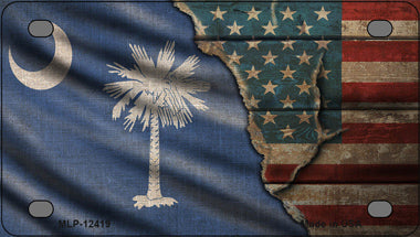 South Carolina/American Flag Novelty Mini Metal License Plate Tag
