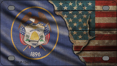 Utah/American Flag Novelty Mini Metal License Plate Tag