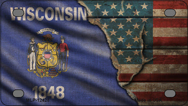 Wisconsin/American Flag Novelty Mini Metal License Plate Tag