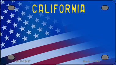 Blue California Half American Flag Novelty Mini Metal License Plate Tag