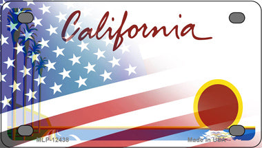 California Palm Half American Flag Novelty Mini Metal License Plate Tag